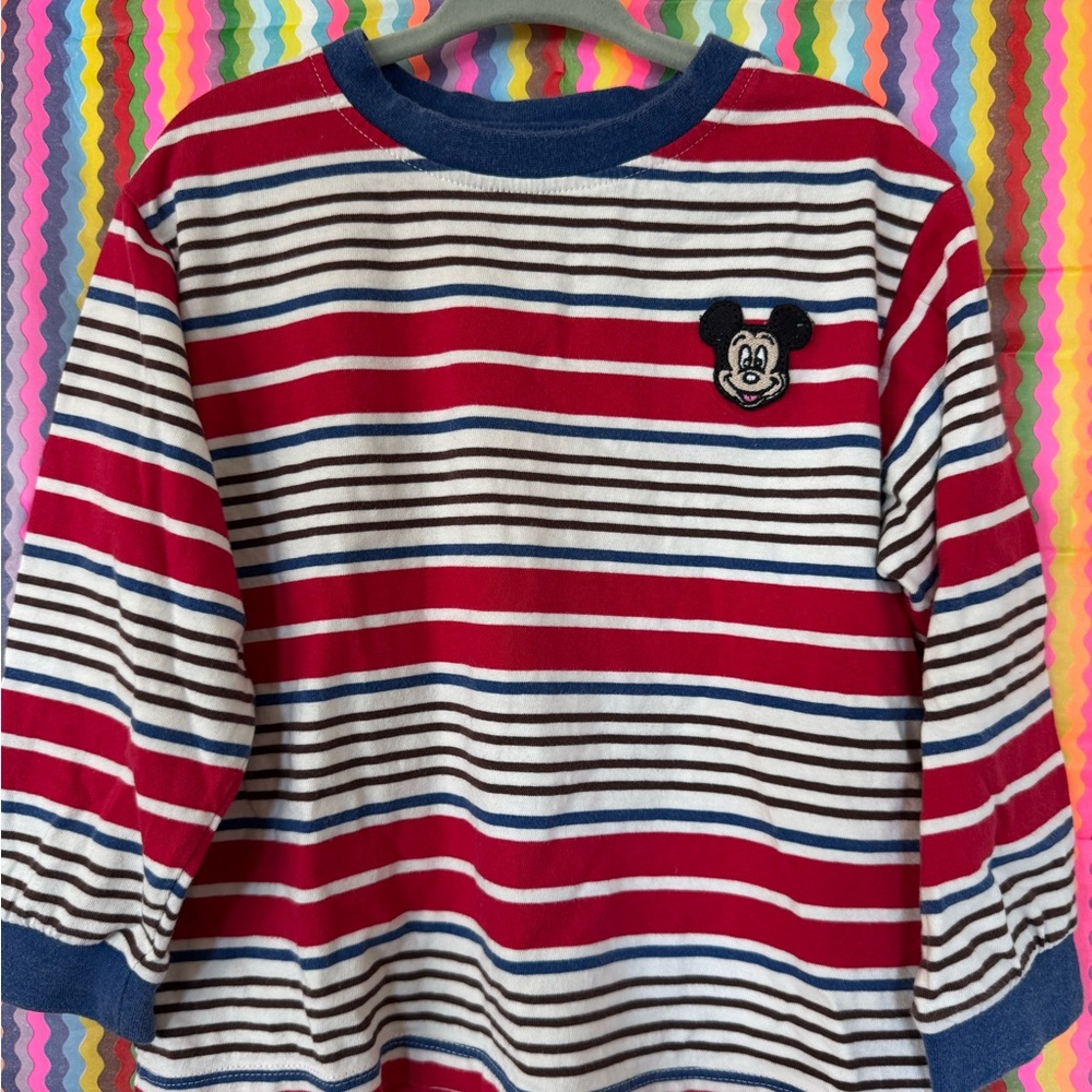 Zara Red White Blue Striped Long-Sleeve Tee with Character Patch